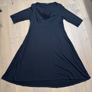 Eileen Fisher Black Dress Cowl Neck 3/4 Sleeve Made in USA Size‎ L